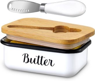 Butter Dish with Lid and Butter Curler Knife - Unbreakable Stainless Steel Keeper Container with Double Silicone Sealing, for Kitchen Farmhouse D
