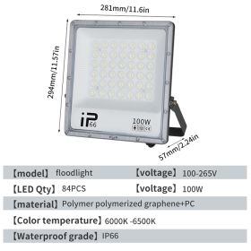 LED Floodlight, Outdoor Waterproof Strong Light, Ultra Bright Construction Site Factory RV Room Searchlight, Outdoor High-power Lighting Lamp (Option: 100W)