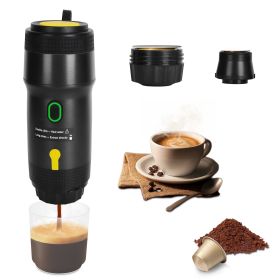 1Pc Portable Electric Espresso Machine Cordless Coffee Maker Self Heating Car Espresso Maker With Anti Dry Burn Fit For Ground Coffee NS DG Capsu (Color: black)