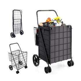 Folding Grocery Cart with Waterproof Liner (Color: black, Type: Kitchen Tools)