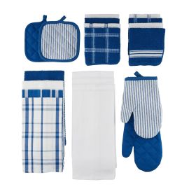 20 Piece Set, Terry & Flat Kitchen Towel, Dish Cloth, Flour Sack, Oven Mitt, Pot Holder (Color: Blue Stripe)