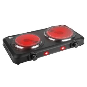 1Pc 2000W Electric Infrared Dual Burner Portable Heating Hot Plate Stove Countertop RV Hotplate With Glass Cooktop Stepless Temperature Adjustmen (Color: black)